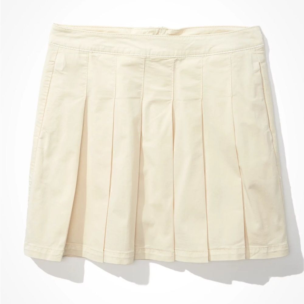 American Eagle AE Super High-Waisted Pleated Peplum Cream Color Skirt Y2K Grunge